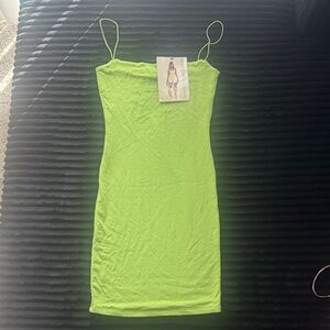 naked wardrobe NWT Neon Lime Green Spaghetti Strap Mini Dress